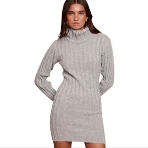 PrettyLittleThing | Women's Gray Roll Neck Sweater Dress (UK Size Small)